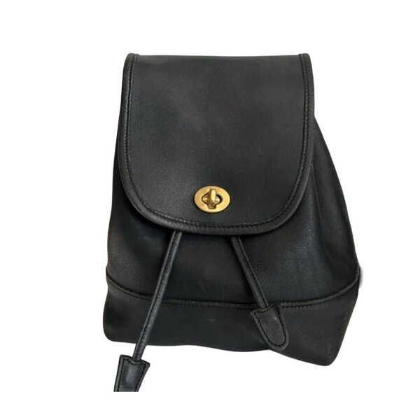 Vtg Coach Black Leather Backpack The Daypack Style Rucksack Drawstring Mini - Picture 1 of 10